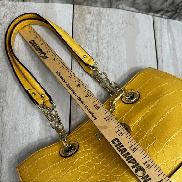 Anne Klein Vibrant Yellow Croc-Embossed Tote Gold Hardware Chain Handle Vibrant - Picture 12 of 15